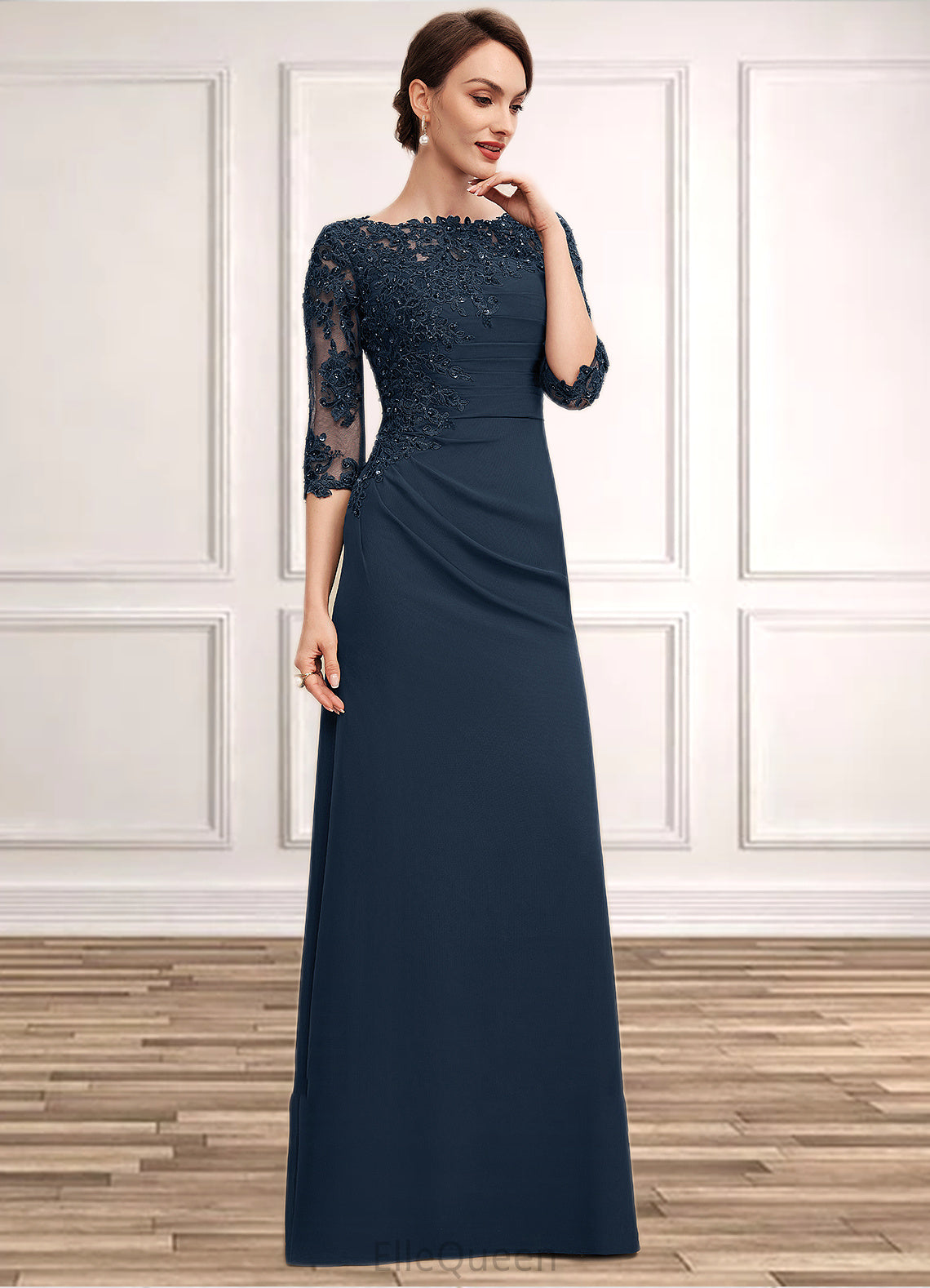 Allison A-Line Scoop Neck Floor-Length Chiffon Lace Mother of the Bride Dress With Ruffle Beading Sequins DG126P0014536