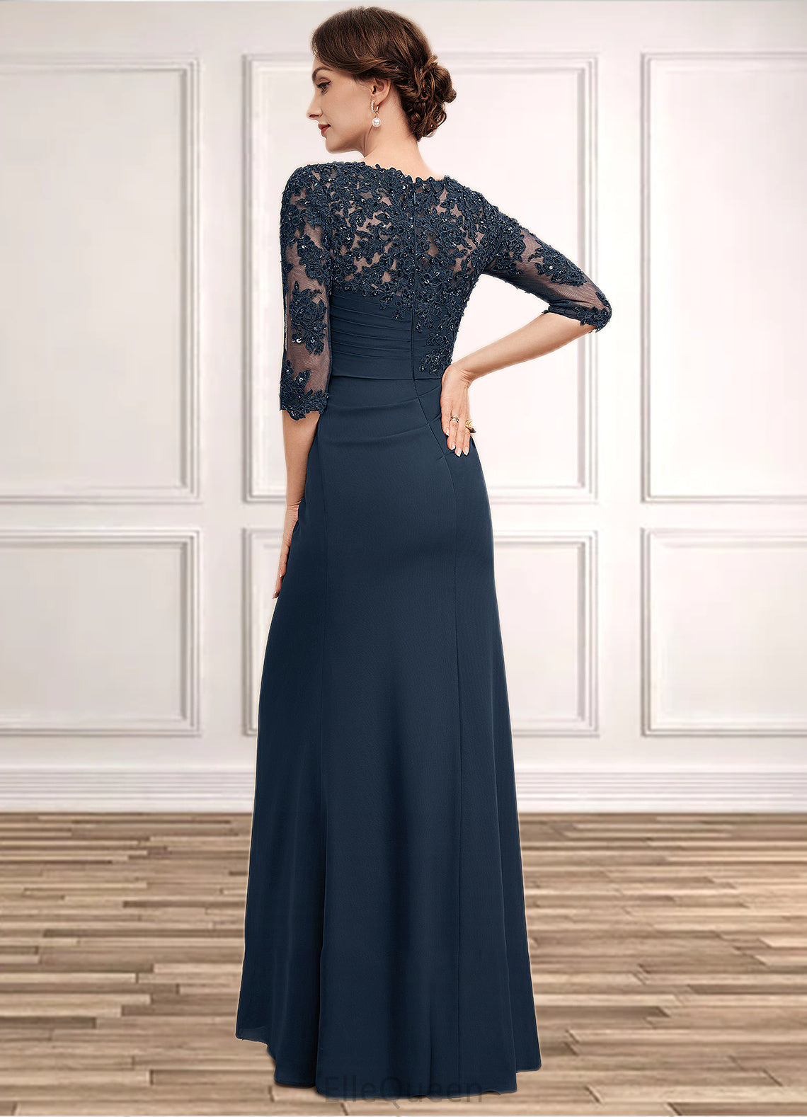 Allison A-Line Scoop Neck Floor-Length Chiffon Lace Mother of the Bride Dress With Ruffle Beading Sequins DG126P0014536