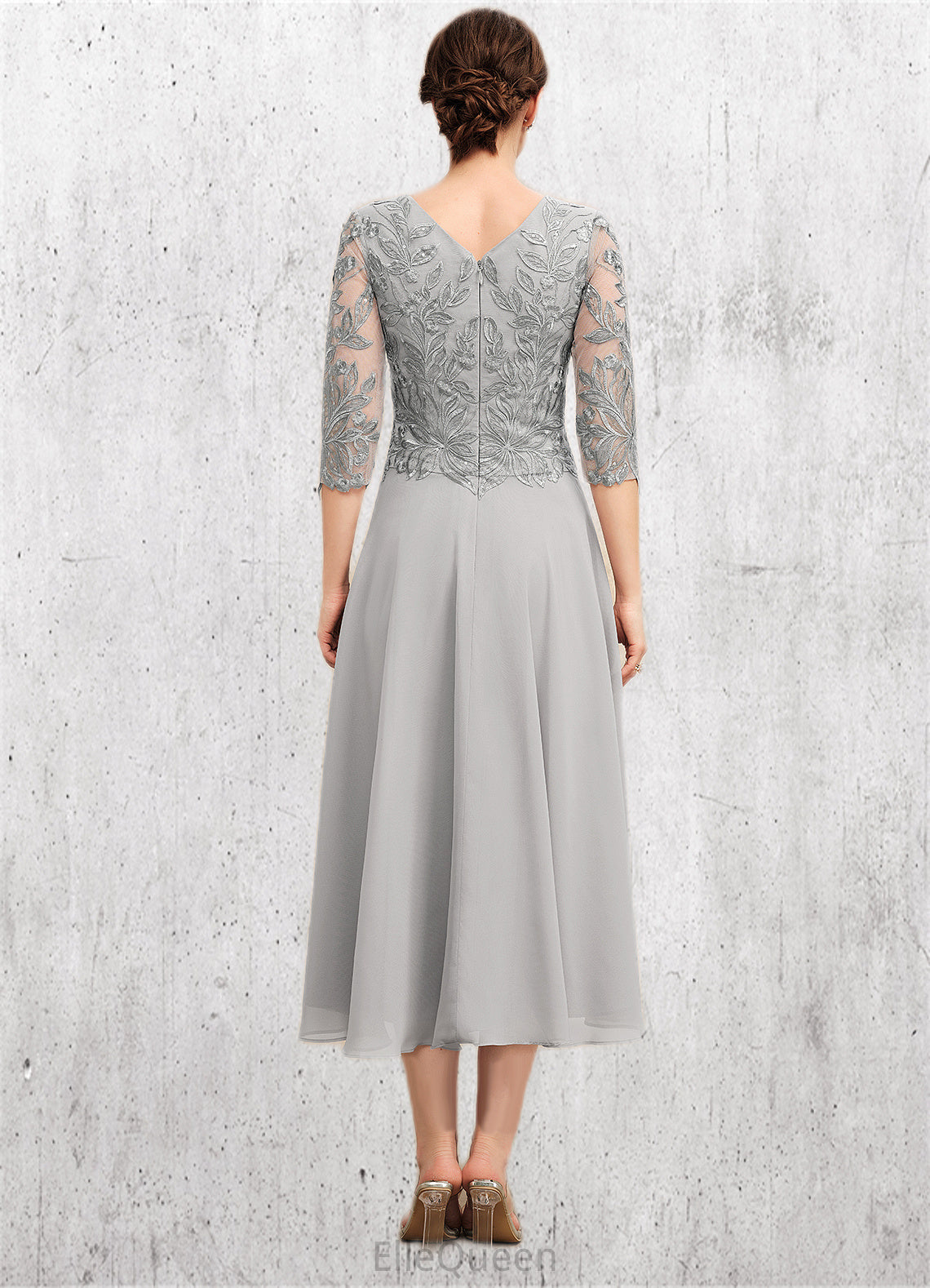 Viviana A-Line Scoop Neck Tea-Length Chiffon Lace Mother of the Bride Dress With Sequins DG126P0014580