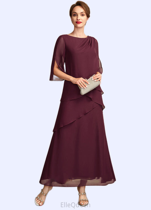 Penelope A-Line Scoop Neck Ankle-Length Chiffon Mother of the Bride Dress With Cascading Ruffles DG126P0014941