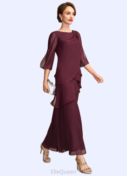 Penelope A-Line Scoop Neck Ankle-Length Chiffon Mother of the Bride Dress With Cascading Ruffles DG126P0014941