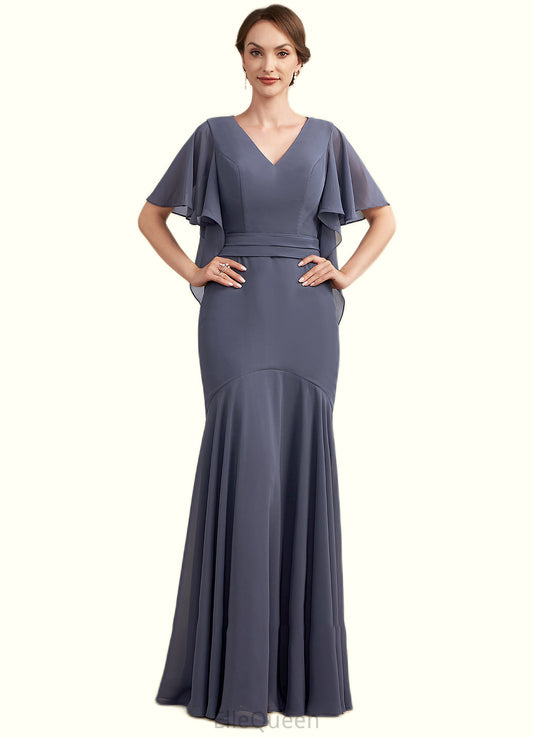 Lyla Trumpet/Mermaid V-neck Floor-Length Chiffon Mother of the Bride Dress DG126P0014951