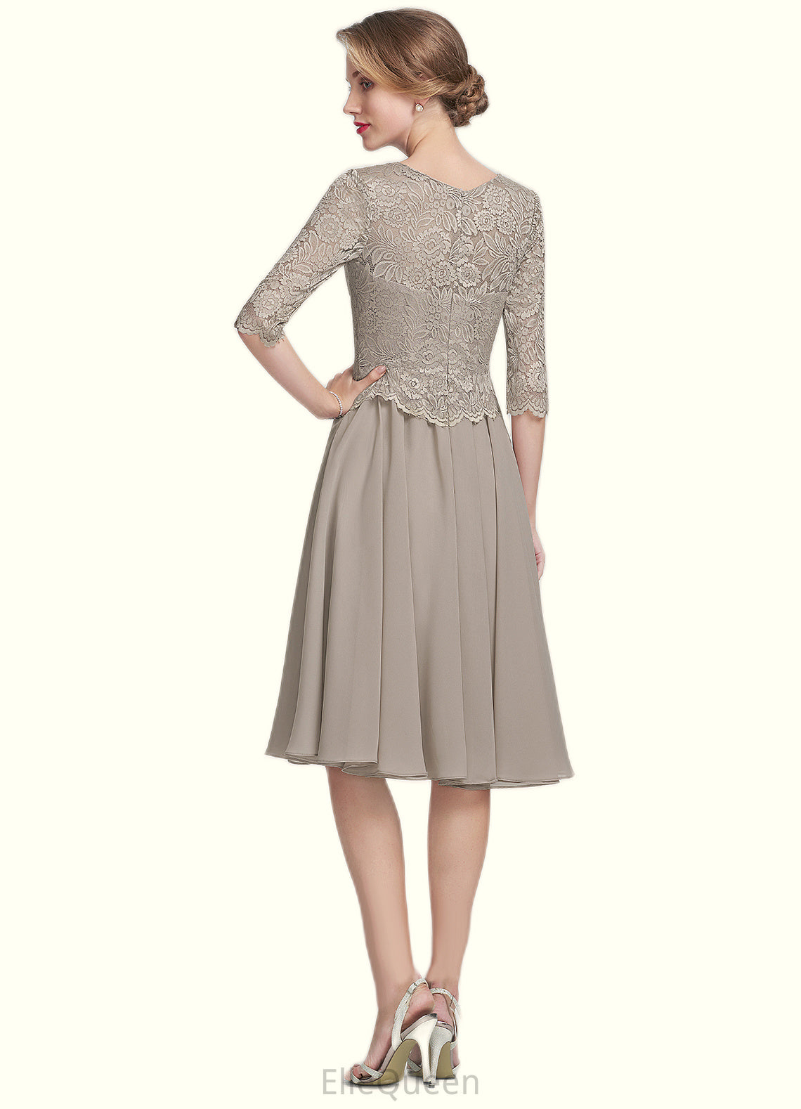 Jacquelyn A-Line Scoop Neck Knee-Length Chiffon Lace Mother of the Bride Dress DG126P0014955