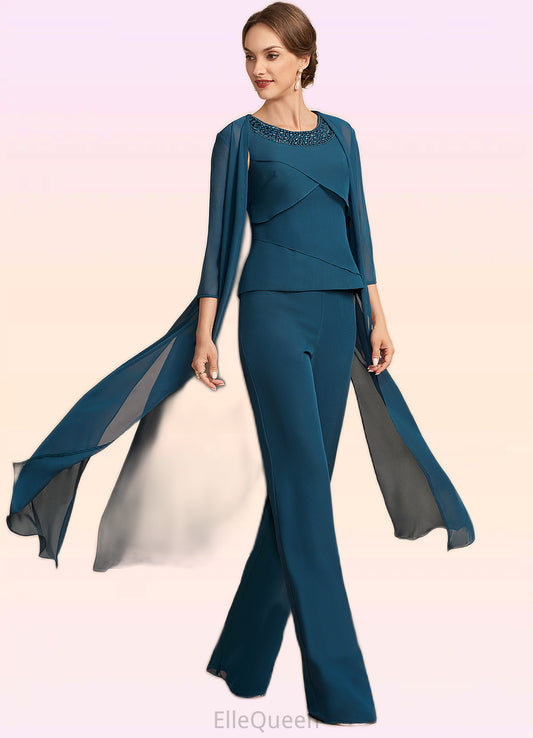 Leah Jumpsuit/Pantsuit Scoop Neck Floor-Length Chiffon Mother of the Bride Dress With Beading Cascading Ruffles DG126P0014956