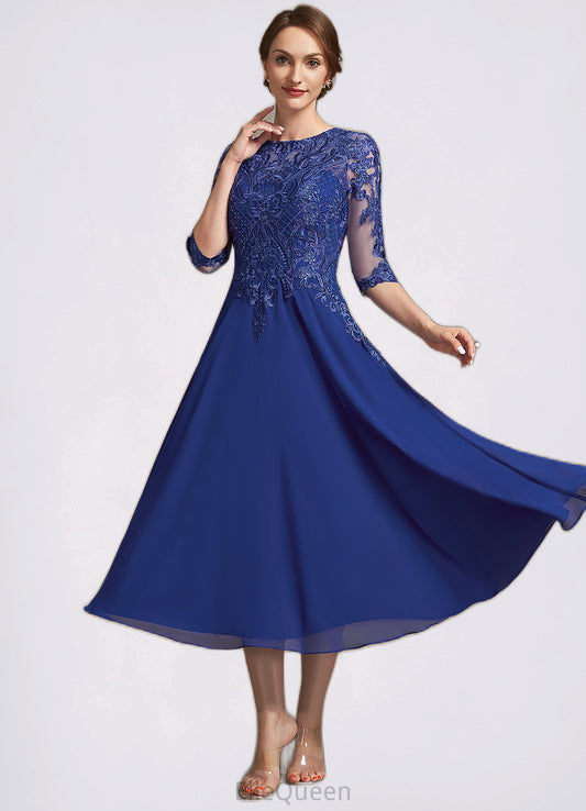 Natalie A-Line Scoop Neck Tea-Length Chiffon Lace Mother of the Bride Dress With Sequins DG126P0014959