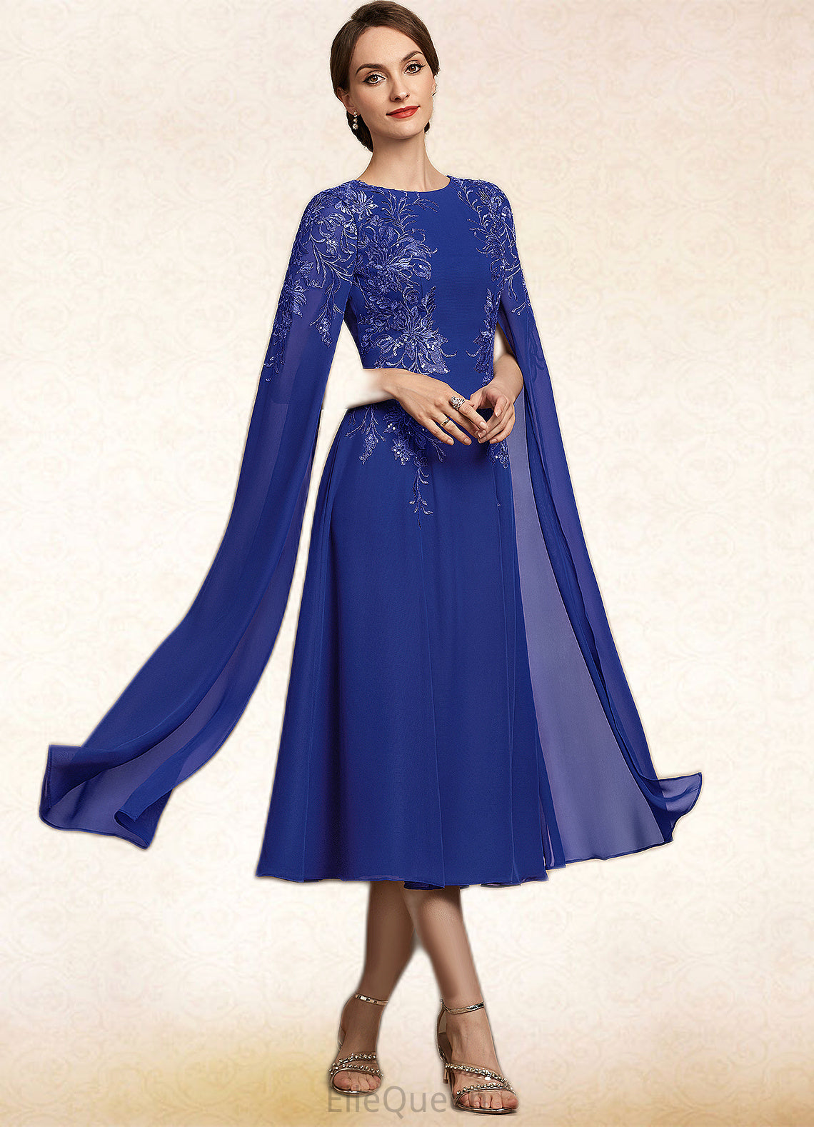 Parker A-Line Scoop Neck Tea-Length Chiffon Lace Mother of the Bride Dress With Sequins DG126P0014960