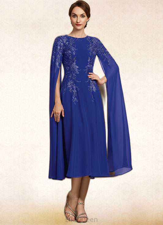 Parker A-Line Scoop Neck Tea-Length Chiffon Lace Mother of the Bride Dress With Sequins DG126P0014960