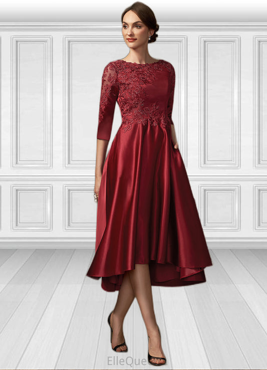 Janiya A-Line Scoop Neck Asymmetrical Satin Lace Mother of the Bride Dress With Sequins Pockets DG126P0014962