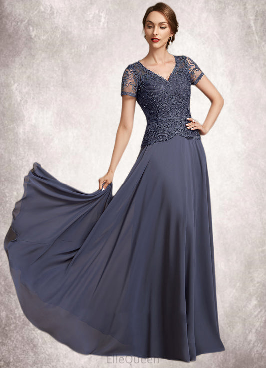 Kaylyn A-Line V-neck Floor-Length Chiffon Lace Mother of the Bride Dress With Sequins DG126P0014964