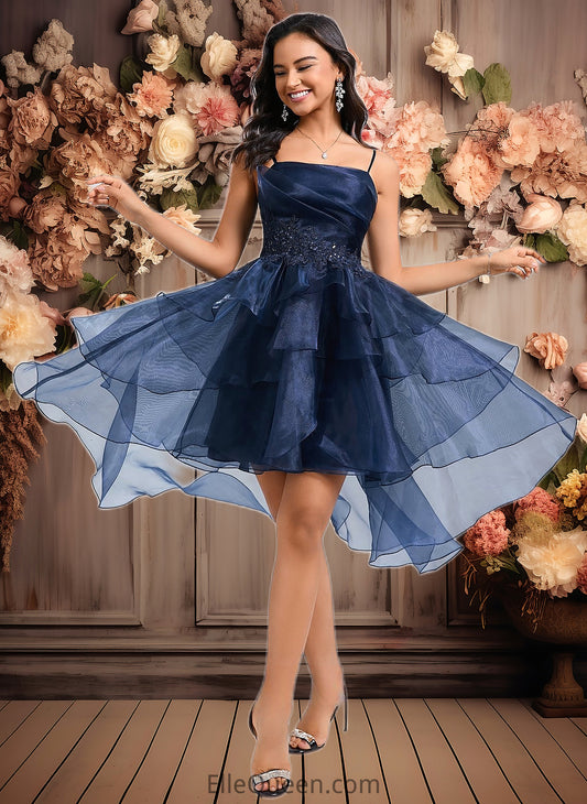 Siena Ball-Gown/Princess Straight Asymmetrical Organza Homecoming Dress With Sequins Appliques Lace DGP0025652