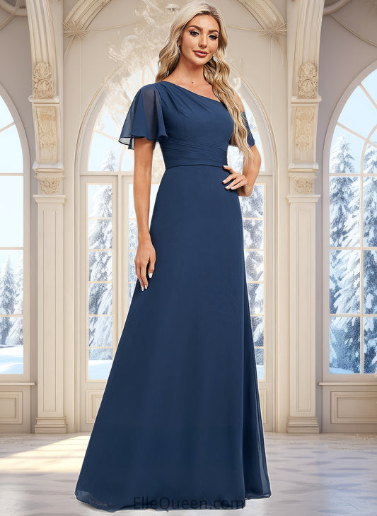 Margery A-line Asymmetrical Floor-Length Chiffon Bridesmaid Dress With Ruffle DGP0025801