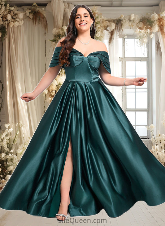 Aliyah A-line Off the Shoulder Floor-Length Satin Prom Dresses With Pleated DGP0025851