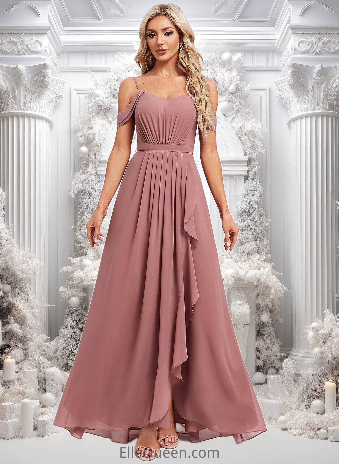 Jo A-line Cold Shoulder Asymmetrical Chiffon Bridesmaid Dress DGP0025823