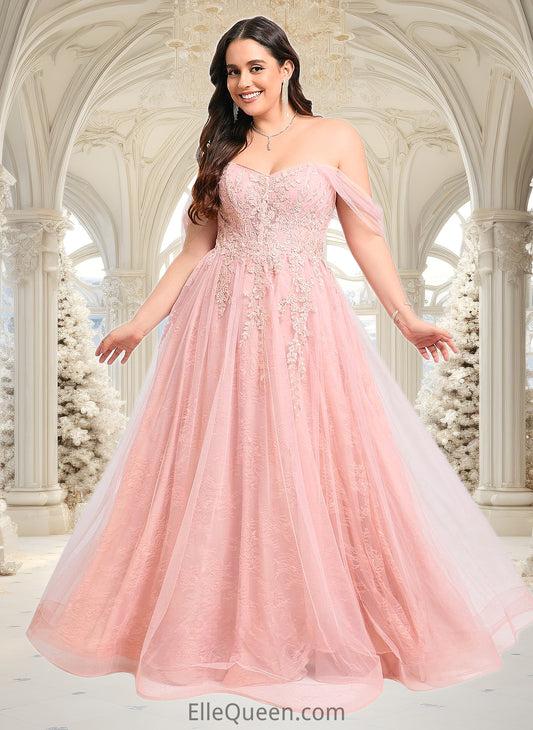 Esmeralda A-line Sweetheart Off the Shoulder Floor-Length Tulle Floral Lace Prom Dresses With Appliques Lace DGP0025870