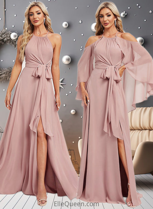 Justine A-line Halter Floor-Length Chiffon Bridesmaid Dress DGP0025821