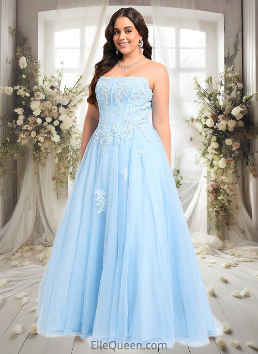 Brianna Ball-Gown/Princess Straight Sweep Train Tulle Prom Dresses With Sequins Appliques Lace DGP0025864