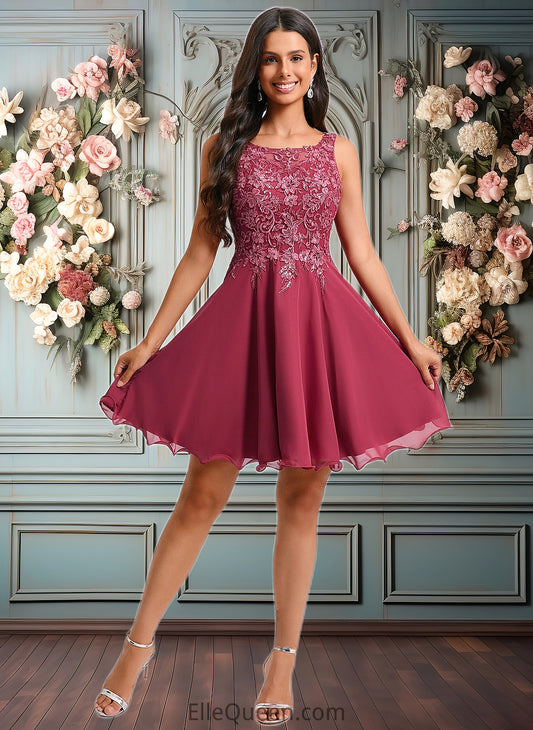 Samantha A-line Scoop Short Chiffon Homecoming Dress With Sequins Appliques Lace DGP0025681