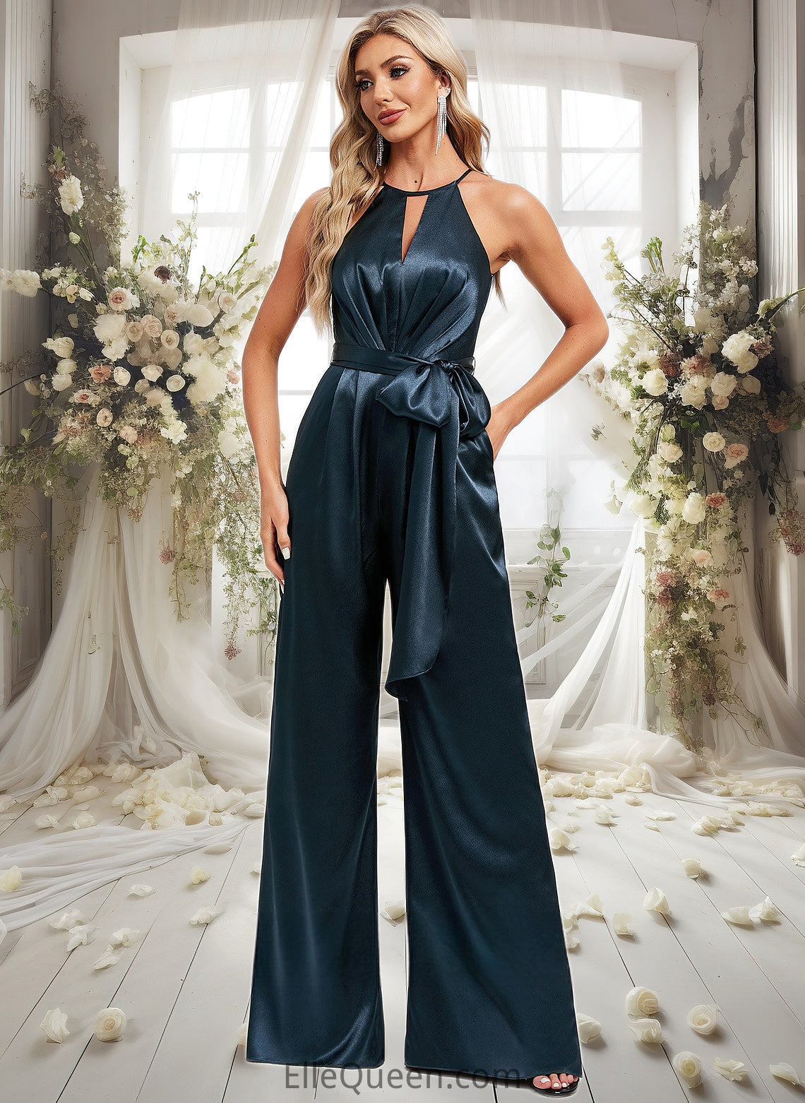 Mariana Jumpsuit/Pantsuit Halter Floor-Length Stretch Satin Bridesmaid Dress DGP0025805