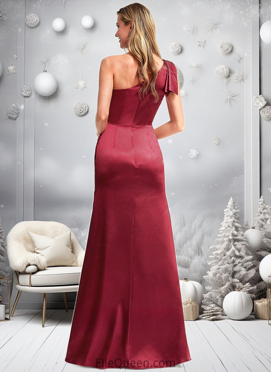 Nia A-line One Shoulder Floor-Length Stretch Satin Bridesmaid Dress With Bow DGP0025758