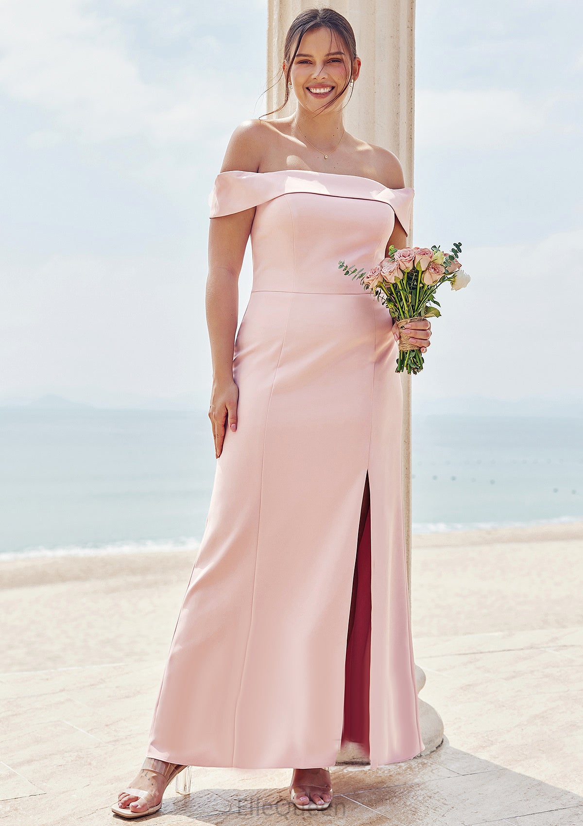 Trumpet/Mermaid Off-the-Shoulder Sleeveless Floor-Length Stretch Crepe Plus Size Bridesmaid Dresses Selena DGP0025261