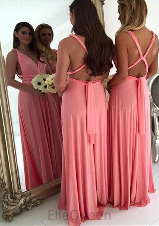 A-Line/Princess V-Neck Long/Floor-Length Chiffon Bridesmaid Dresses Erika DGP0025551