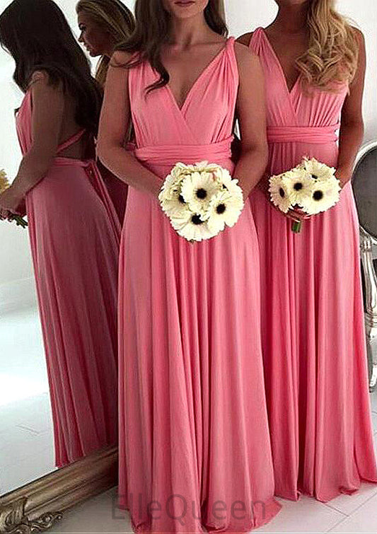 A-Line/Princess V-Neck Long/Floor-Length Chiffon Bridesmaid Dresses Erika DGP0025551