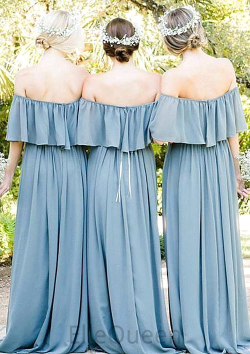 Off-The-Shoulder A-Line/Princess Long/Floor-Length Chiffon Bridesmaid Dresses With Ruffles Skyler DGP0025555