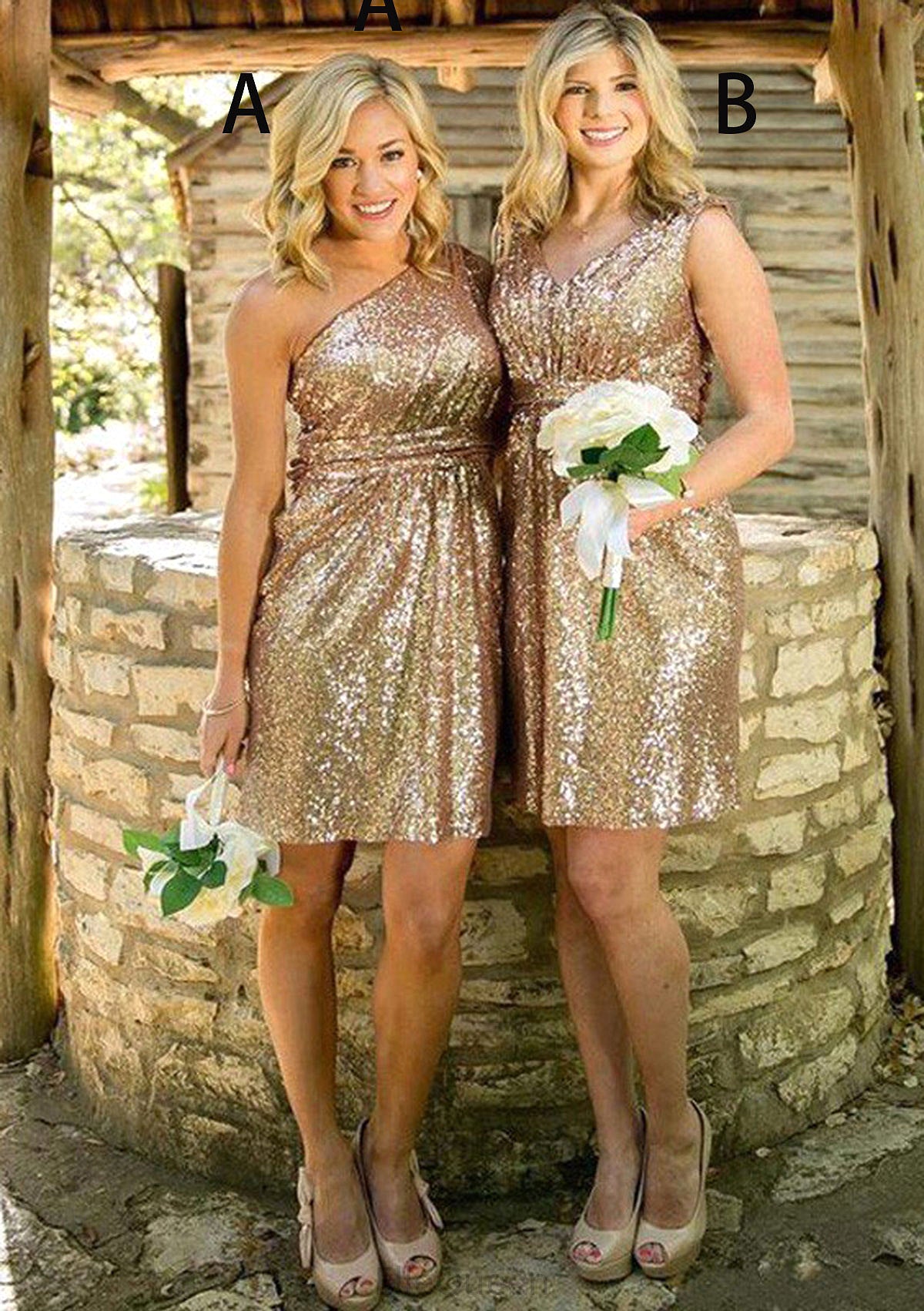 A-line/Princess One-Shoulder Short/Mini Sequined A-line/Princess Bridesmaid Dresseses Cierra DGP0025592