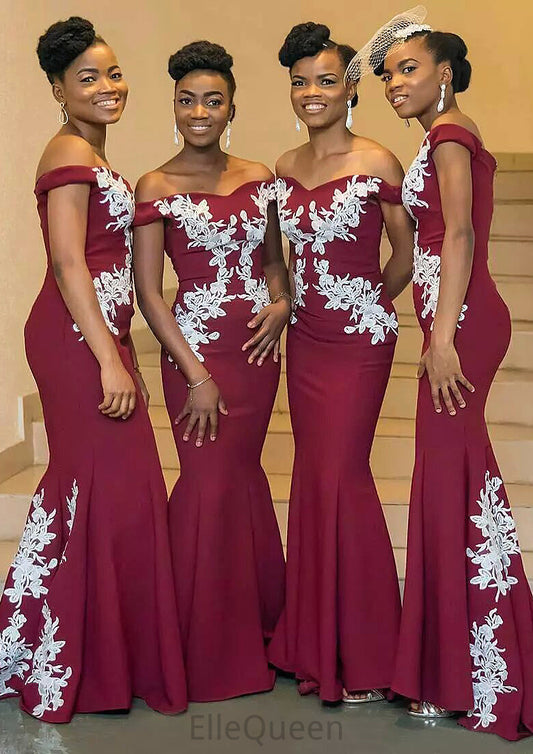 Sleeveless Off-the-Shoulder Long/Floor-Length Trumpet/Mermaid Elastic Satin Bridesmaid Dresseses With Appliqued Maliyah DGP0025593