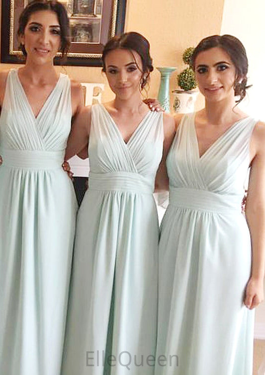 Sleeveless V Neck Long/Floor-Length Chiffon A-line/Princess Bridesmaid Dresseses With Pleated   Karsyn DGP0025597