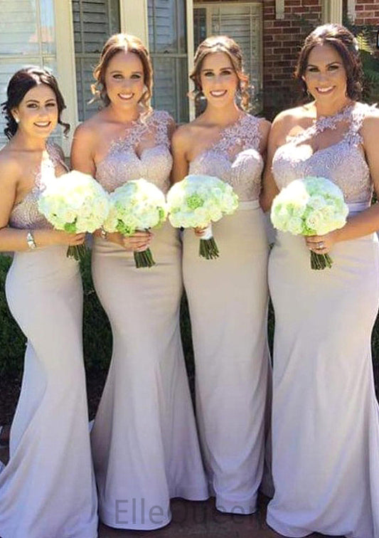 Sleeveless One-Shoulder Long/Floor-Length Trumpet/Mermaid Elastic Satin Bridesmaid Dresseses With Lace Carmen DGP0025605