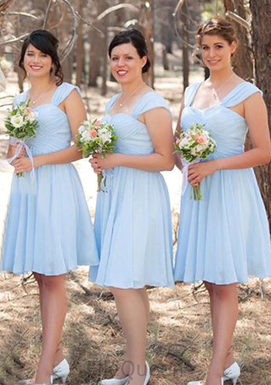 Sleeveless Scalloped Neck Knee-Length A-line/Princess Chiffon Bridesmaid Dresseses With Pleated Silvia DGP0025606