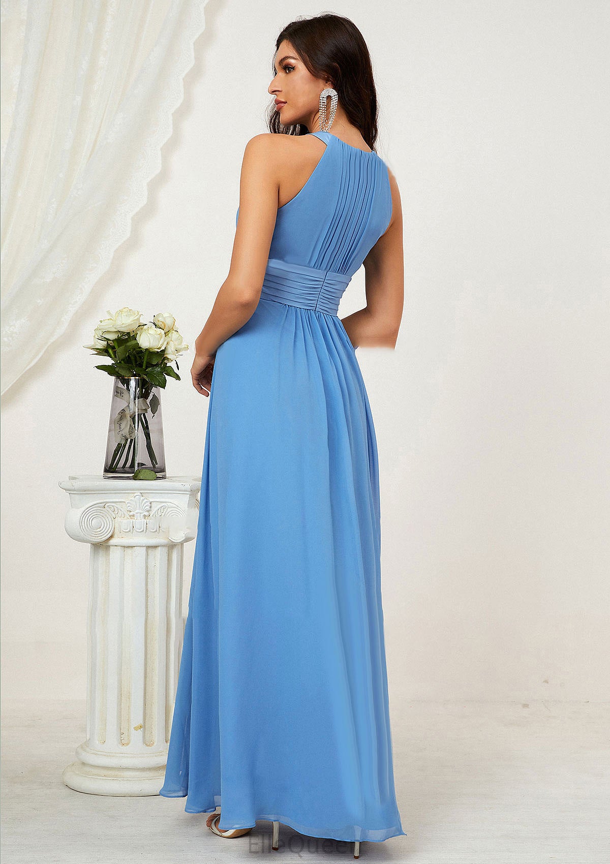 A-line Halter Sleeveless Chiffon Long/Floor-Length Bridesmaid Dresses With Pleated Andrea DGP0025610