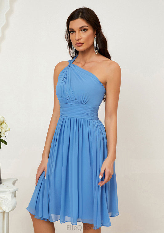 A-line One-Shoulder Sleeveless Chiffon Knee-Length Bridesmaid Dresses With Pleated Samantha DGP0025612