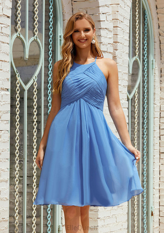 Empire A-line Halter Chiffon Short/Mini Bridesmaid Dresses With Pleated Natalia DGP0025615