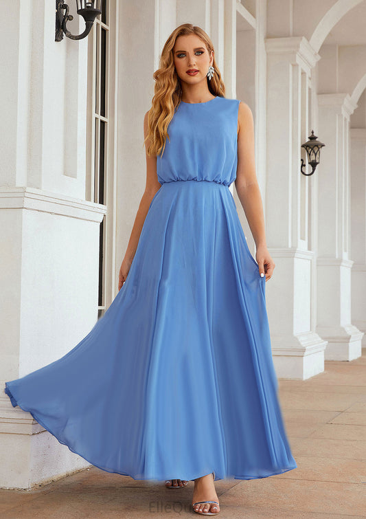 A-line Scoop Neck Sleeveless Chiffon Long/Floor-Length Bridesmaid Dresses Abril DGP0025618