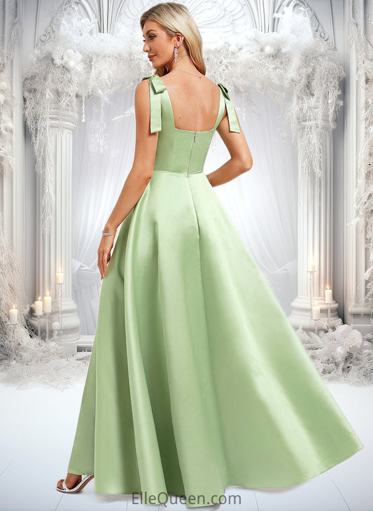 Taryn A-line Square Floor-Length Satin Bridesmaid Dress With Bow DGP0025778