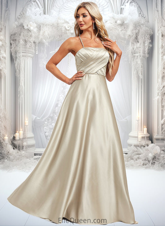 Sienna A-line Square Floor-Length Satin Bridesmaid Dress DGP0025789