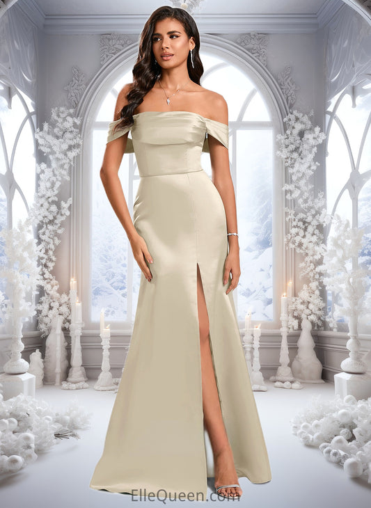 Kiana Trumpet/Mermaid Off the Shoulder Square Floor-Length Satin Prom Dresses With Ruffle DGP0025883