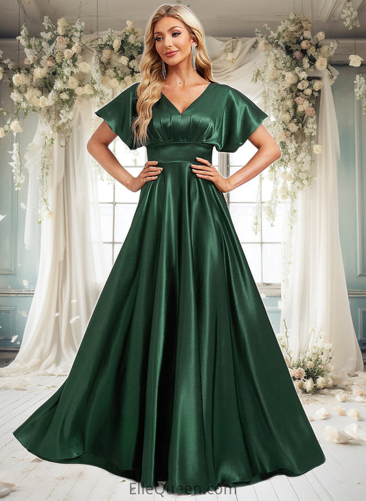 Parker A-line V-Neck Floor-Length Stretch Satin Bridesmaid Dress DGP0025782