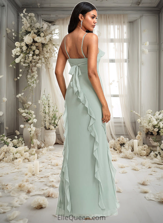 Quinn A-line Square Floor-Length Chiffon Bridesmaid Dress With Ruffle DGP0025735