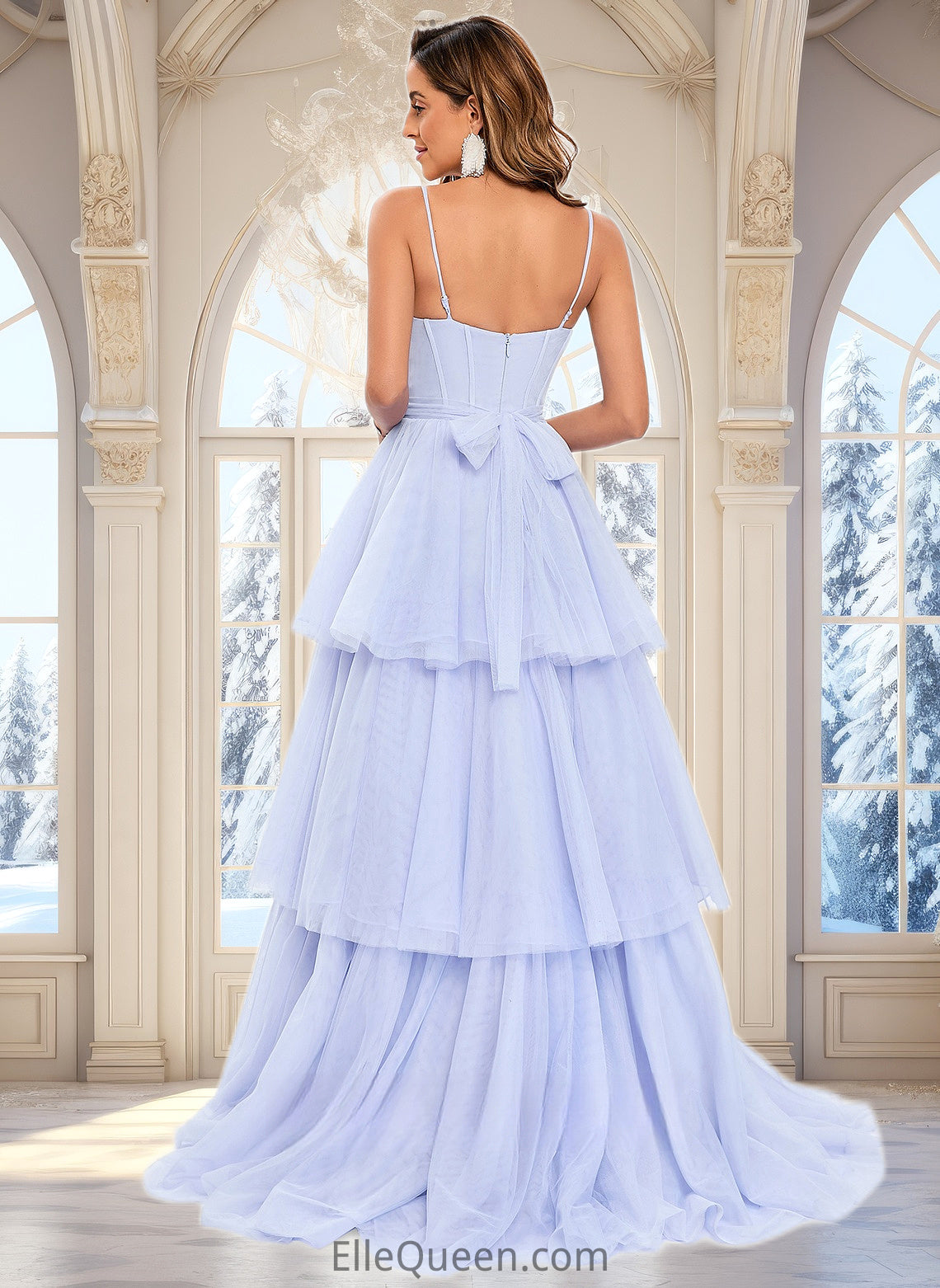 Kate Ball-Gown/Princess Sweetheart Sweep Train Tulle Prom Dresses With Bow DGP0025843