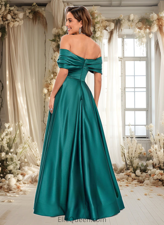 Aliyah A-line Off the Shoulder Floor-Length Satin Prom Dresses With Pleated DGP0025851