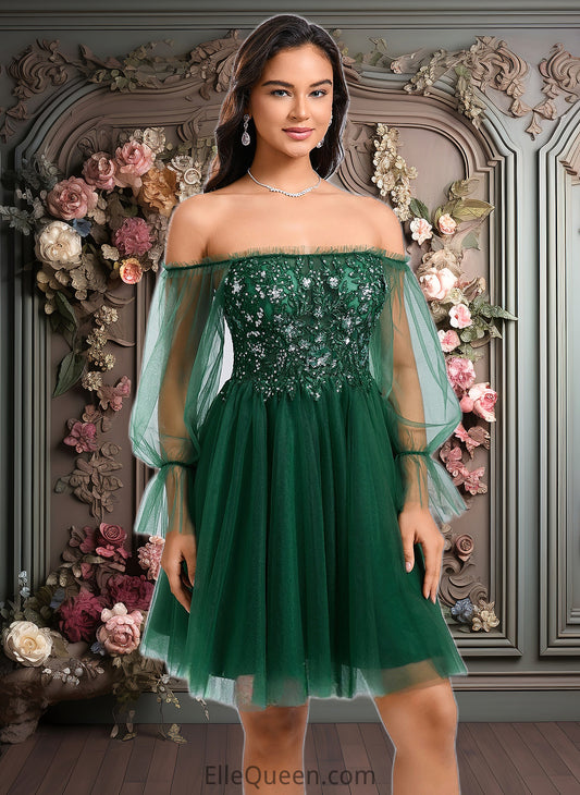 Tianna A-line Off the Shoulder Short Tulle Homecoming Dress With Sequins Appliques Lace DGP0025663