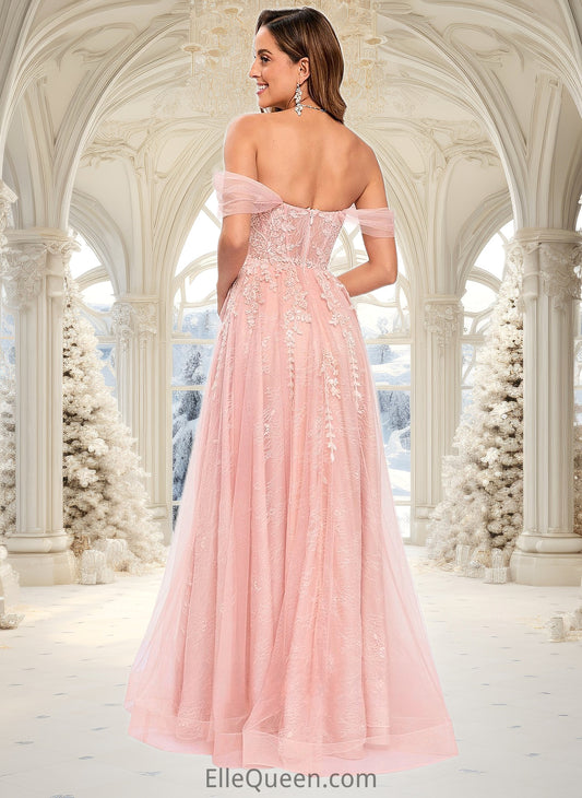 Esmeralda A-line Sweetheart Off the Shoulder Floor-Length Tulle Floral Lace Prom Dresses With Appliques Lace DGP0025870