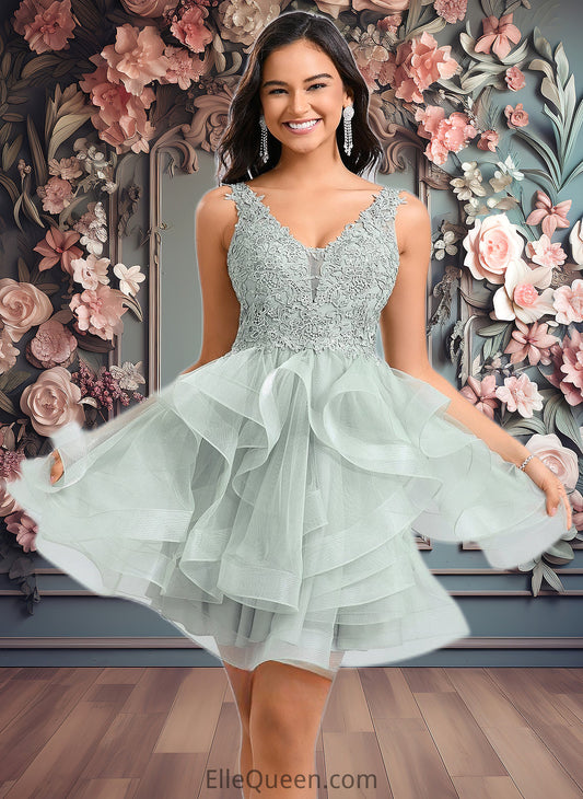 Carolyn Ball-Gown/Princess V-Neck Short Tulle Lace Homecoming Dress DGP0025671