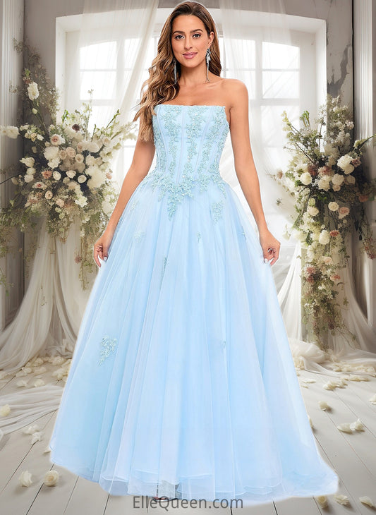 Brianna Ball-Gown/Princess Straight Sweep Train Tulle Prom Dresses With Sequins Appliques Lace DGP0025864