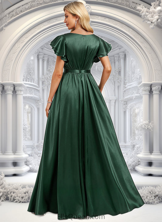 Jillian A-line Scoop Floor-Length Stretch Satin Bridesmaid Dress With Ruffle DGP0025770