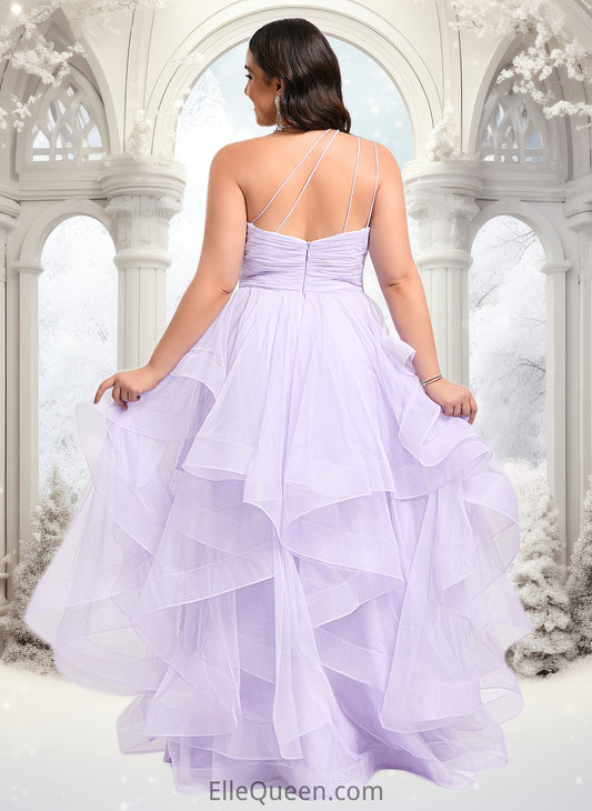 Cara Ball-Gown/Princess Asymmetrical One Shoulder Floor-Length Tulle Prom Dresses DGP0025867