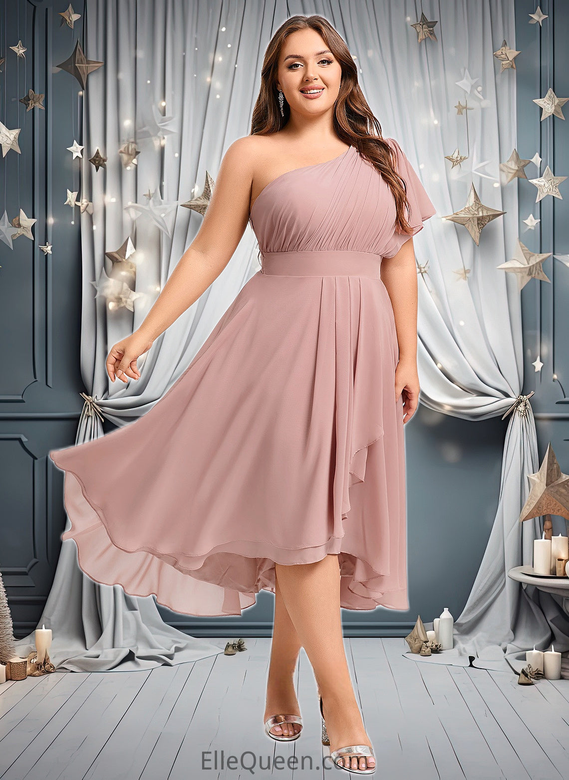 Laurel A-line One Shoulder Asymmetrical Chiffon Bridesmaid Dress With Ruffle DGP0025819